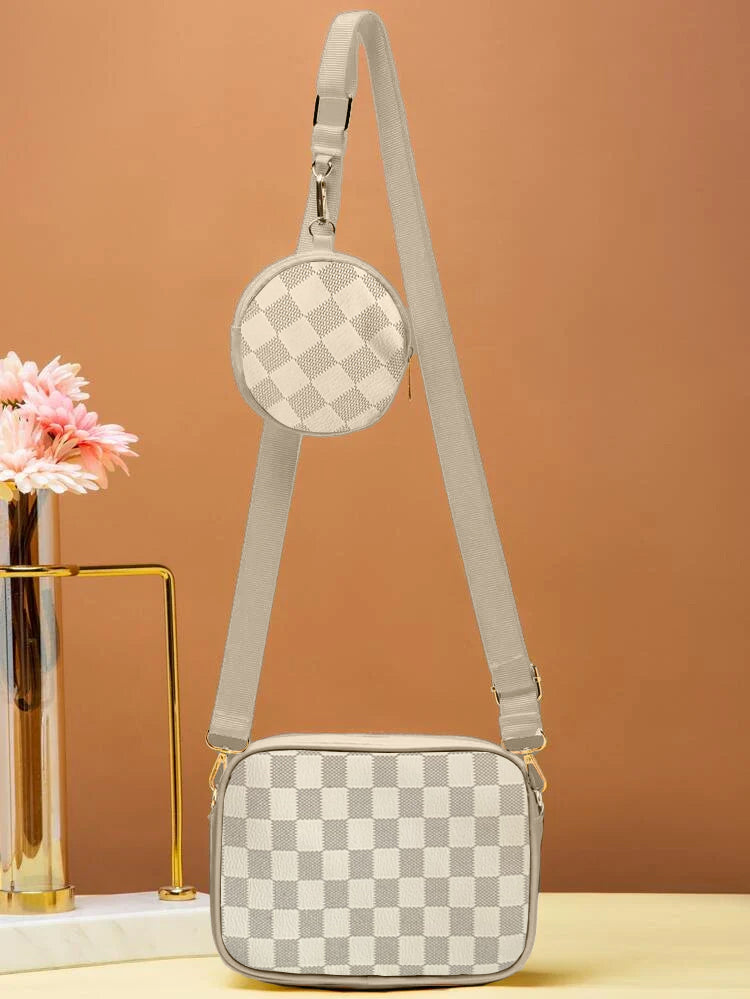 Crossbody Checkered Coin - white