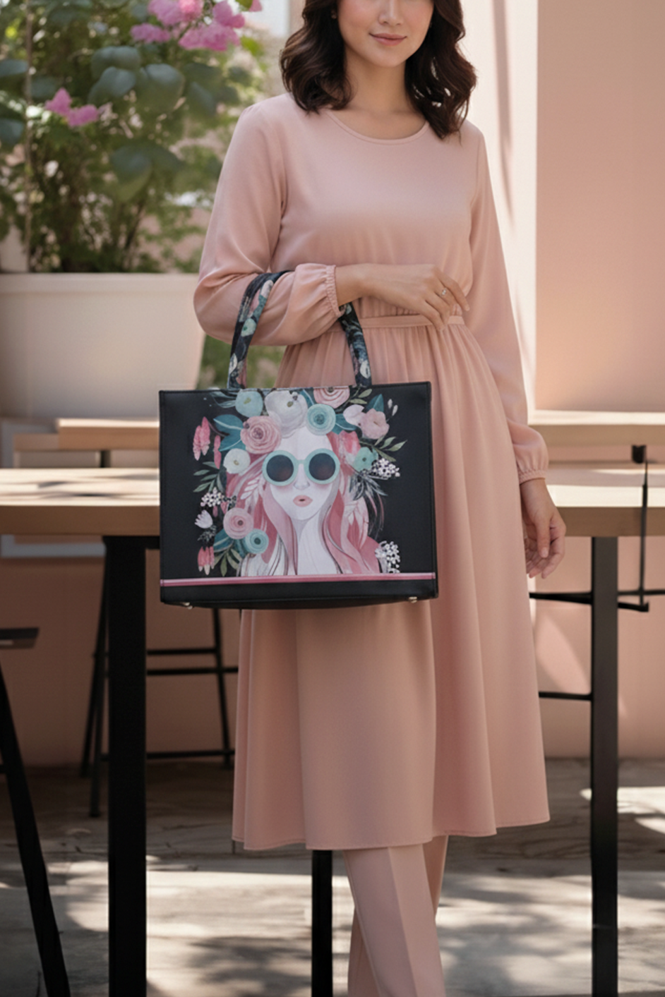 Canvas Tote Cherry Twinkle - Black