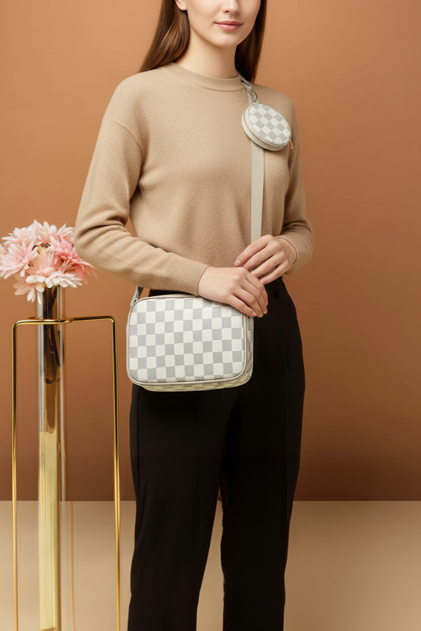 Crossbody Checkered Coin - white