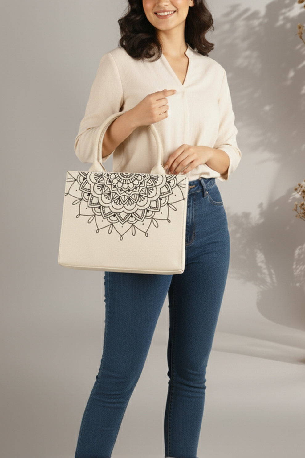 Mini Canvas Tote Mandala Loop - Beige
