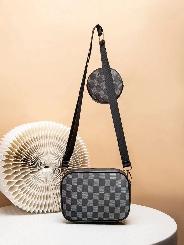 Crossbody Checkered Coin - Black