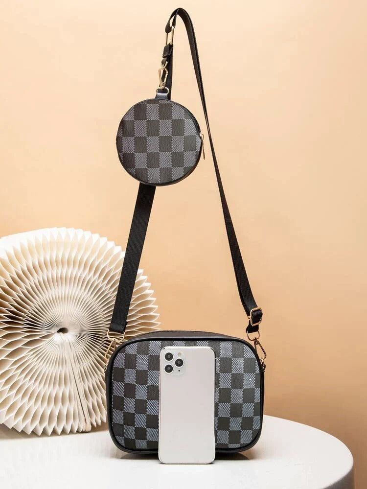 Crossbody Checkered Coin - Black
